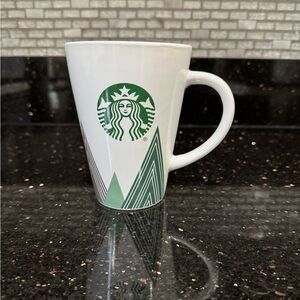 Starbucks White Christmas Tree Ceramic Mug with Green Logo Winter Holiday